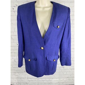 VTG SK & Company Petite Linen Cotton Blend Royal Blue Single Button Blazer 8